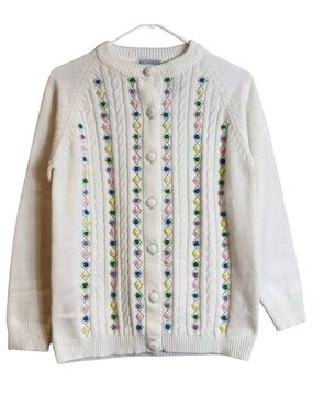 Vintage Alexanders Multicolored Rosette Cardigan Sweater FLAWED READ